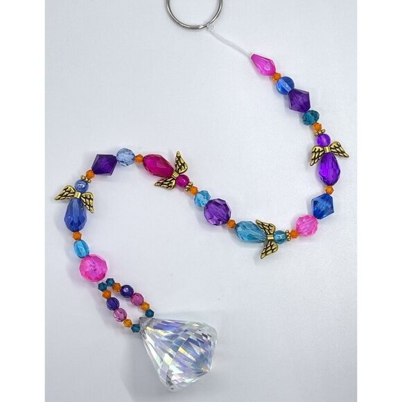 Beaded Angel Suncatcher Pink Blue Purple Crystal Prism Hanging Patio Decor Yard - Picture 8 of 10